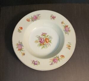 Rose China~ Floral Bouquet ~ 8"Rimmed Soup Bowl, Occupied Japan, Gold Trim-Qty 2